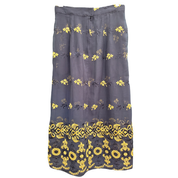 Vintage Black Gold‎ Sheer Baroque Embroidered Gathered Zipper Back Maxi Skirt - Picture 3 of 11